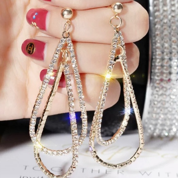 Jewelry - Gold Diamond Drop Hoop Earrings
